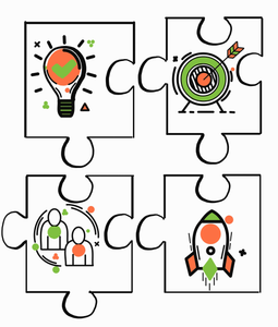 Handgezeichnetes Icon von Puzzleteilen, das die maßgeschneiderten Leistungspakete & Lösungen von Kompetenz Mensch symbolisiert: Business Coaching, Mediation & Konfliktmanagement sowie Kulturentwicklung.